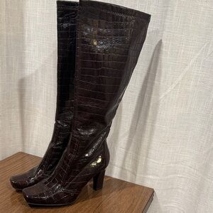 Franco Sarto - Elegant Brown Croc-Embossed Knee-High Boots